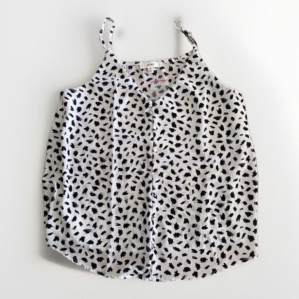 Mine Blouse Shirt Tank Black And White Medium  Button White Loose‎ Fit Top